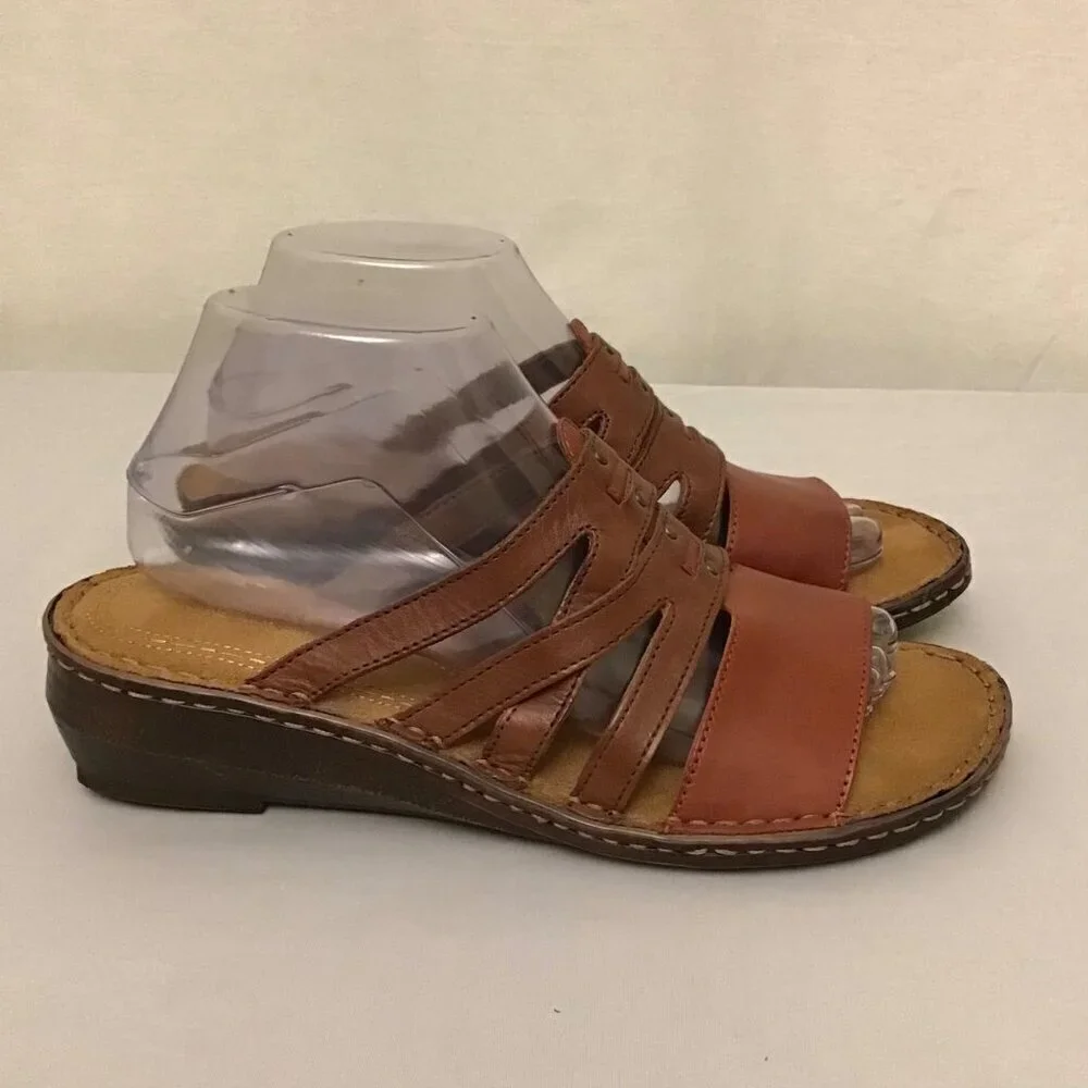 Naturalizer 9.5 Leather Sandals Strappy Slides Women’s Comfort Shoes Two Tone